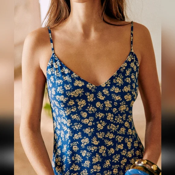 Sezane Marguarita Blue Floral Midi Sleeveless Dress - Picture 3 of 6